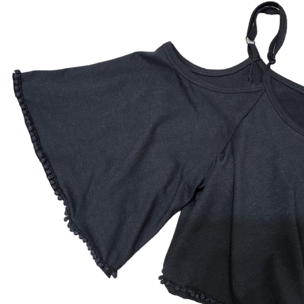 Torrid Black Cold Shoulder Pom Pom Fringe Skater Ruffle Overlay Flowy Dress 1X - Picture 3 of 9